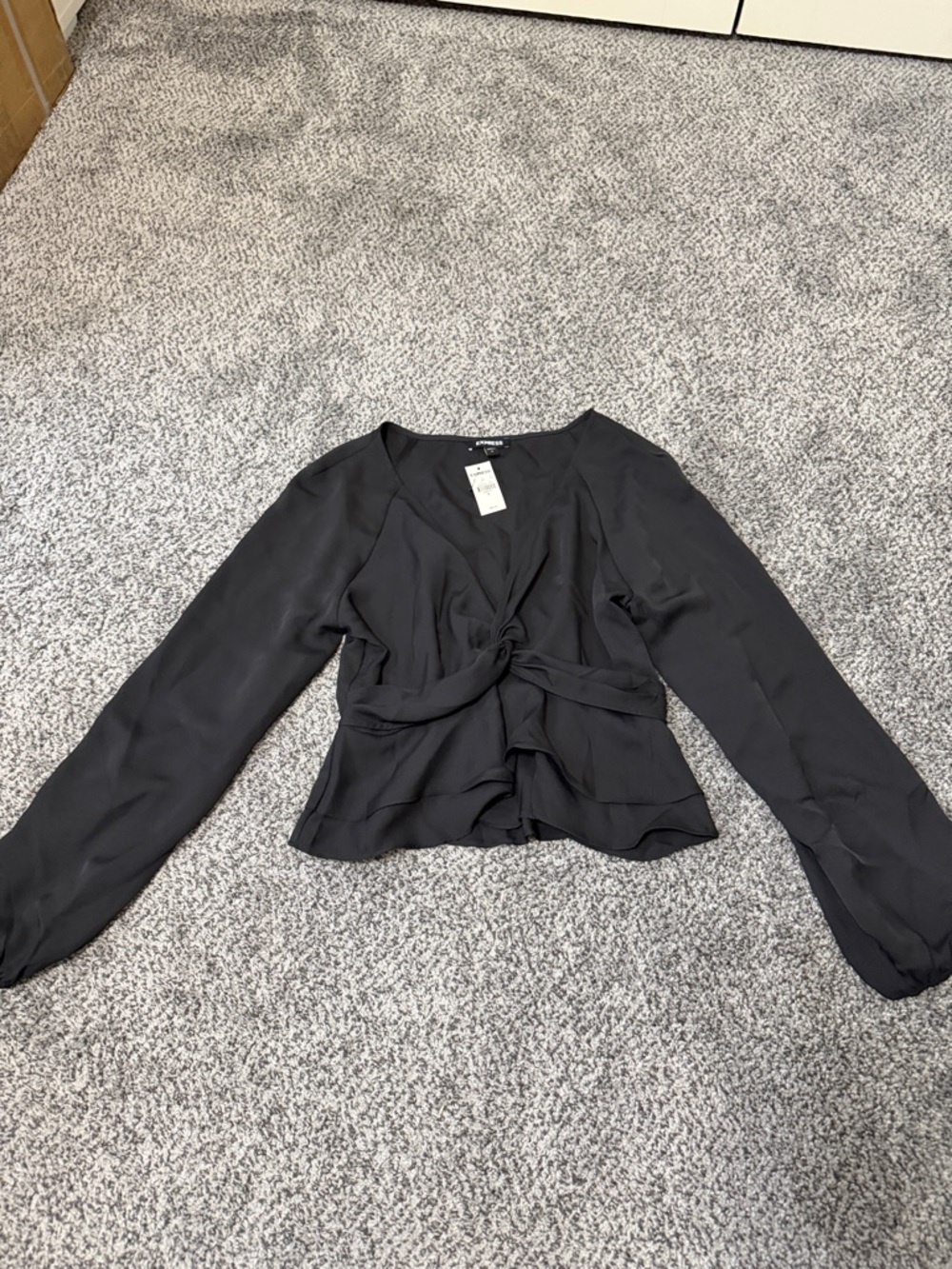 Express Black Twist-Front Long-Sleeve Blouse